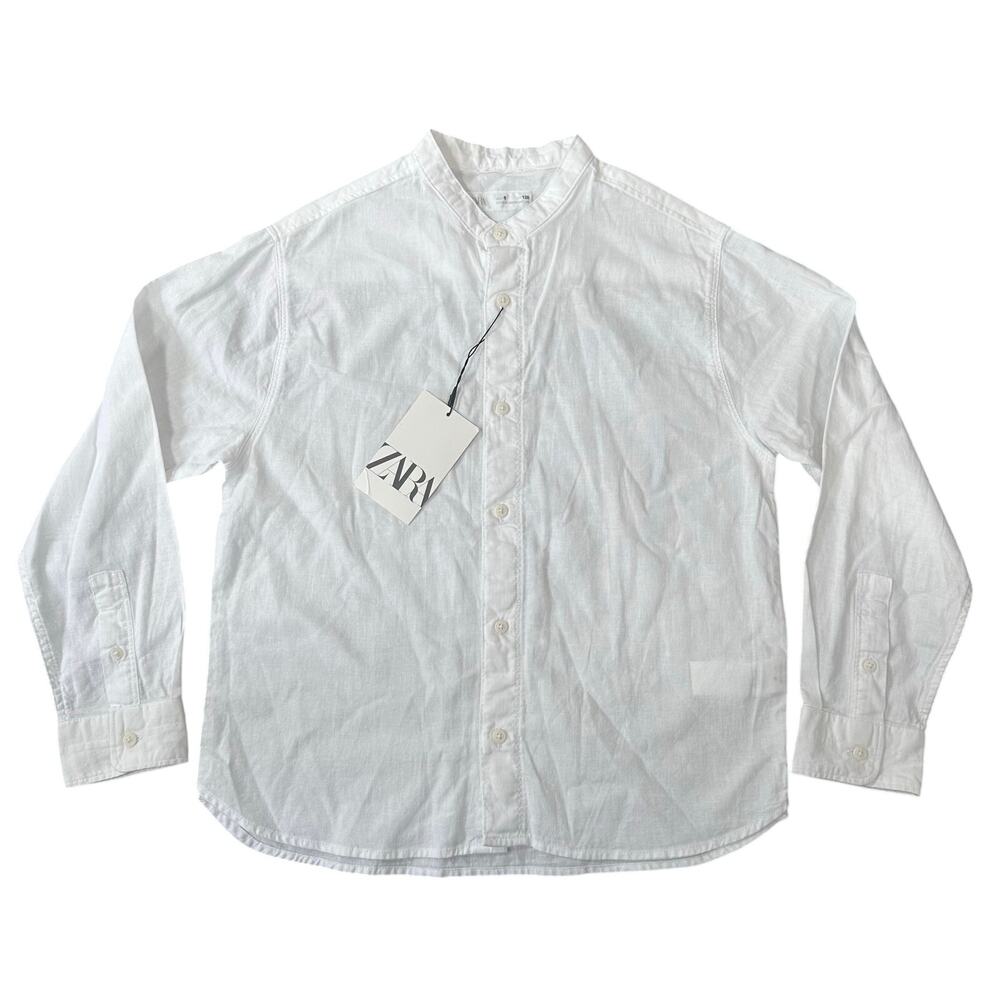 Zara Kids White Long Sleeve Linen Blend Shirt Boys Size 8